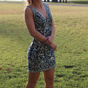 Sherri Hill Black and Silver Embellished Dress